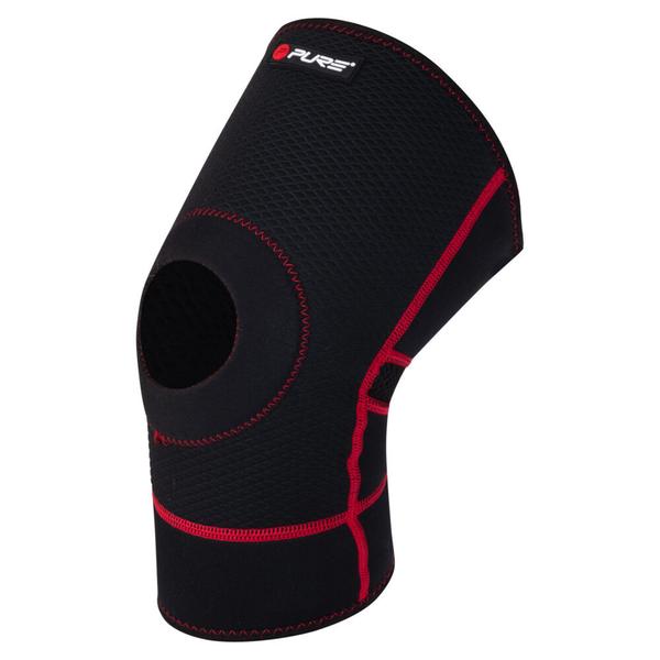 p2i2026-genouillere-neoprene-pure2improve-open-patella-noir-rouge